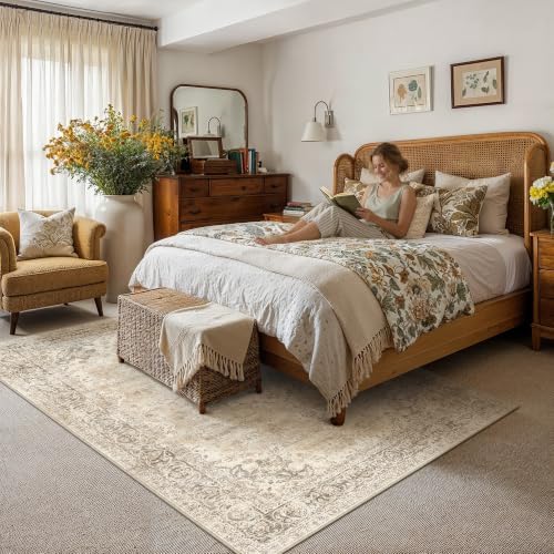 5x7 Taupe Washable Area Rug Non Slip Vintage Carpet - Image 2