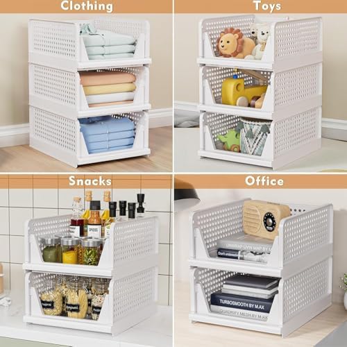 caktraie 8 Pack Stackable Closet Storage Basket - Stackable Storage Bins - Image 5