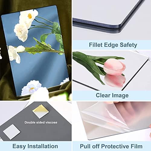 JUNEBRUSHS 8 Pack Self Adhesive Acrylic Mirror, 12x16 Inch Mirror Tiles - Image 3