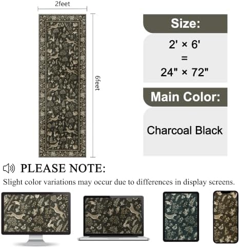 DUKINO 2x6 Runner Rug, Washable Animal Kitchen Rugs Non Slip Charcoal Black - Image 2