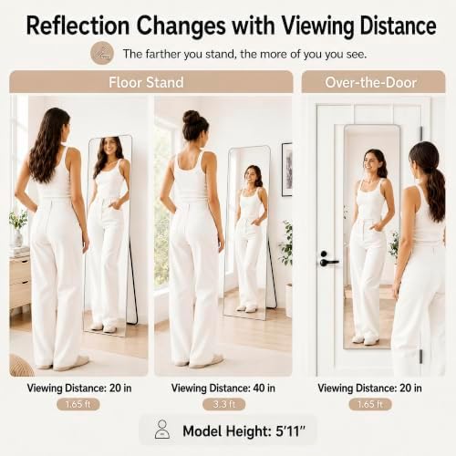 57x20" Full Length Mirror Floor Stand,Over the Door,Wall Mounted Silver - Image 4
