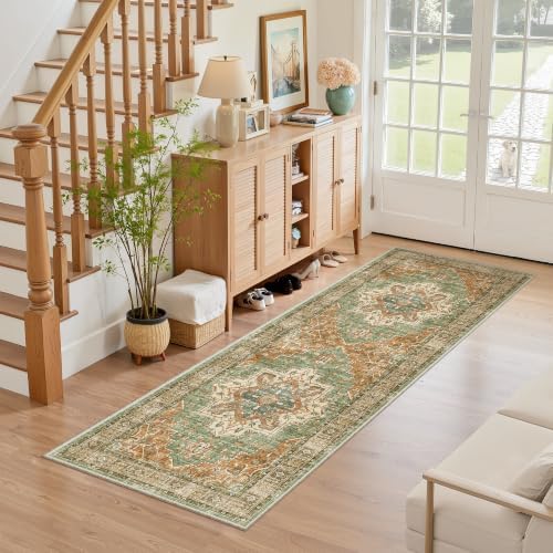 Madane Washable Kitchen Runner Rug 2x6 Hallway Runners, Brick/Brown/Green - Image 4