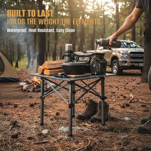 Folding Camping Table, Portable Lightweight Beach Tables for Sand Foldable, Aluminum Roll-up Folding Square Table for Outdoor Camping, Picnic, Card, Travel - Image 4