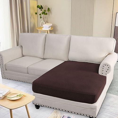 H.VERSAILTEX Super Stretch Individual Chaise Cover Sectional Couch Covers for L Shaped Sofa Both Left/Right Featuring Thick Jacquard Textured Twill Fabric (1 Piece Chaise Cover, Chocolate) - Image 2
