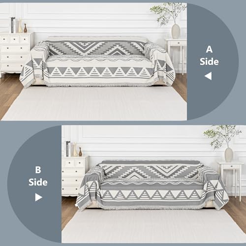 MYSKY HOME Sectional Couch Cover Grey Boho Geometric Sofa Covers for Sectional Sofa L Shape Chenille Couch Protector for Dogs Pets Couch Throw Cover Washable Durable for Home Decor, 71" X118" - Image 3