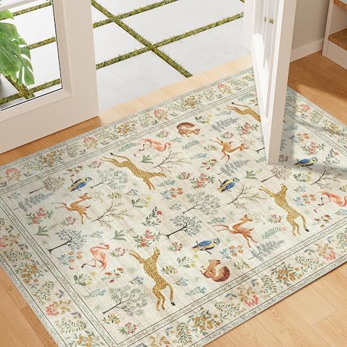 DUKINO 2x3 Entryway Rug, Washable Door Mat Animal Rug for Kitchen, Beige by DUKINO