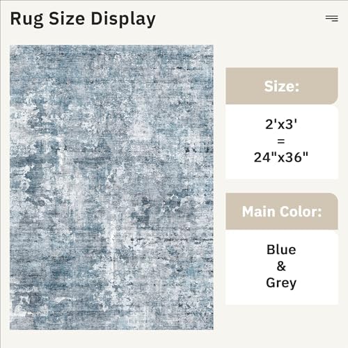 Soalmost 2x3 Abstract Washable Rugs for Entry, Kitchen Area Rug Blue/Grey - Image 4