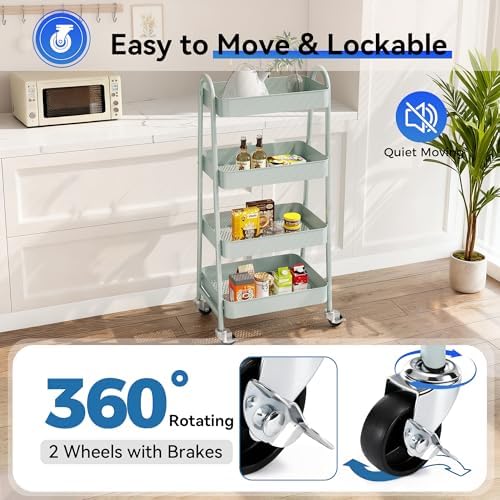OLIXIS Metal 4 Tiers Rolling Storage Utility Cart with Lockable Wheels - Image 3