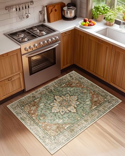 RELEANY Washable Area Rug, 3'x4', Brick/Brown/Green - Image 2