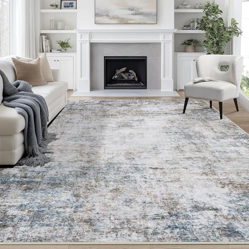 8x10 Area Rugs for Living Room Washable Bedroom Dining Room Brown Blue by Aelenmu