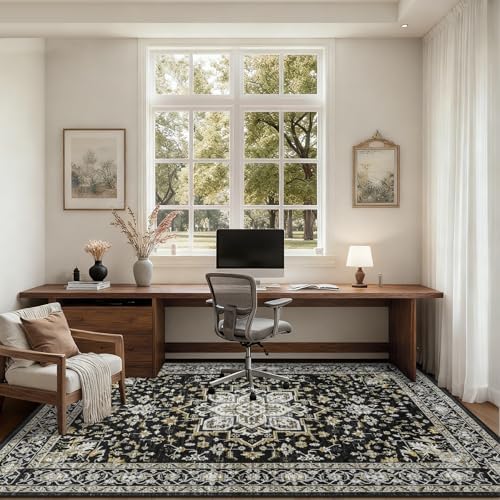 6x9 Area Rugs Living Room: Washable Rug for Bedroom Black Gold - Image 6