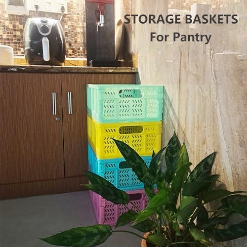20L Folding Crate, 4Pack Plastic Storage Baskets Organizer for Home and Office,Collapsible Storage Crates for Home Office and Outdoor Organizer.(Pink) - Image 6