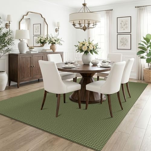 KOZYFLY Washable 5x7 Living Room Rug, Non Slip Woven Area Rugs, Braided Floor Carpet for Entryway, Kitchen, Bedroom, Dining Room, Office, Cotton Rug Indoor Decor, Olive Green/Earthy Green - Image 2