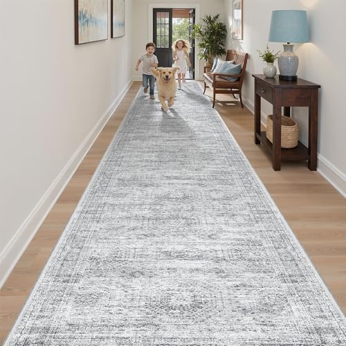 Soalmost Washable Hallway Runner Rug 3x20 Kitchen Entry Rugs Non-Slip, Grey by Soalmost