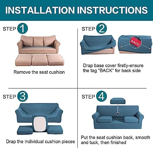 Turquoize 4 Piece Sofa Covers For 3 Cushion Couch Sofa Slipcover Soft Couch Cover For Dogs-Washable Sofa Furniture Covers With 3 Individual Cushion Covers, Jacquard Fabric (3 Cushion Sofa, Dusty Blue) - Image 6