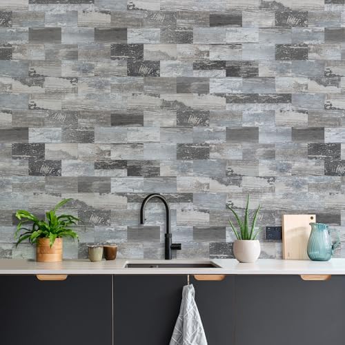 Vamos Tile 100-Piece Peel and Stick Backsplash Seamless Tile,3''x6'' Distressed Wood PVC Subway Tile,Stick on Backsplash for Kitchen/Bathroom/Laundry Room - Image 2