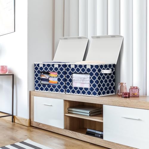 Univivi Fabric Foldable Storage Boxes with Lids, 4 Pack, Blue Lantern - Image 5