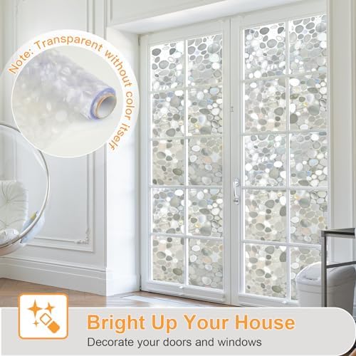 Window Privacy Film, Stained Glass Films, 3D Pebble Rainbow Windows Cling Decorative Window Decals, Sun Blocking Stickers Static Cling Door Windows Covering (17.5" x 157.5") - Image 2