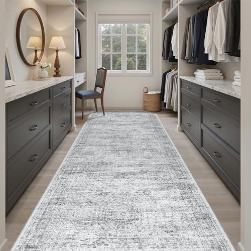 Soalmost Washable Hallway Runner Rug 4x10 Kitchen Entry Rugs Non-Slip, Grey - Image 3