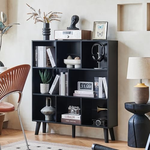 LEYAOYAO 8 Cube Bookshelf,Mid-Century Modern Book Shelf with Legs, Black - Image 3