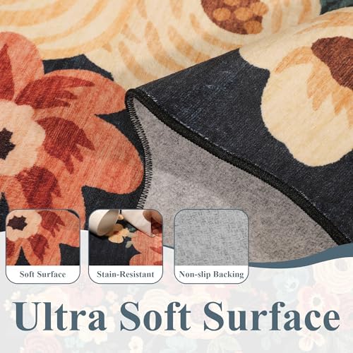 DUKINO 2x3 Rug for Entryway, Floral Door Mat Washable Rug, Navy Blue - Image 6