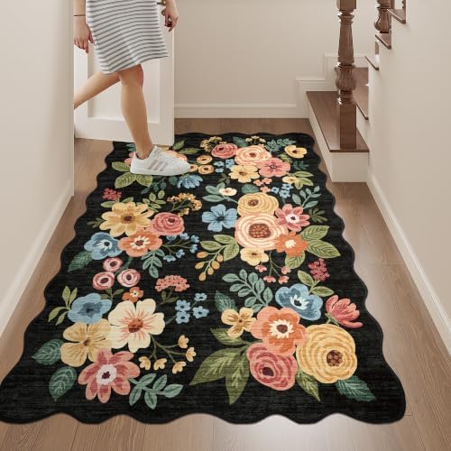 DUKINO 3x4 Rug, Non Slip Floral Washable Area Rug for Entryway, Black - Image 6