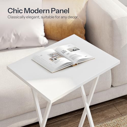 HOOBRO Folding TV Tray Tables, Set of 2 Side Table for Small Space, Industrial Snack Tables for Eating at Couch, Stable Metal Frame, Easy Assembly, Space Saving, White WW25BZ01N1 - Image 6