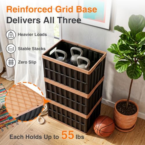 Citylife 64L Collapsible Storage Bins with Lids Plastic Storage Containers for Organizing Stackable Storage BoxLarge Heavy Duty Utility Crates, 4 Packs - Image 3