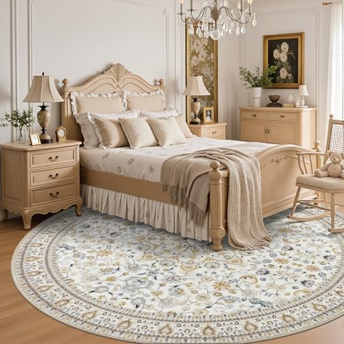 Round Area Rug for Living Room: 8ft Washable Rug for Bedroom Beige - Image 4