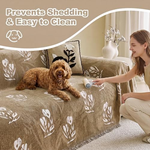 Couch Cover for Dogs Washable Sofa Cover, Sectional Couch Covers, Sofa Covers for 2 Cushion Couch, Non Slip Stripe Sofa Slipcovers Furniture Protector (Floral ‌Light Coffee 71x134) - Image 7