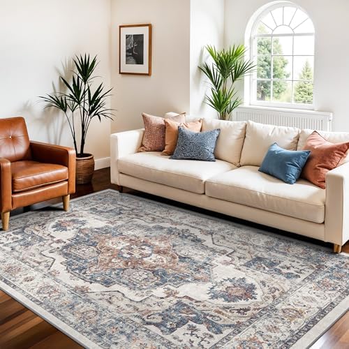 4x6 Living Room Area Rugs: Washable Boho Bedside Rugs Non-Slip Low Pile Small Carpet for Kitchen Bedroom Non-Shedding Floor Mat for Kids Room Office Dining Room(4x6，Brick) by HYHAOYUNLAI