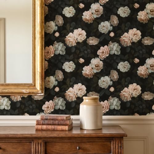 CRE8TIVE Dark Floral Wallpaper Peel and Stick Vintage Non‑Woven Wallpaper | 12"x118" Moody Rose Floral Wallpaper for Bedroom, Removable Self Adhesive Botanical Wall Mural for Bathroom Cabinets Drawers - Image 4