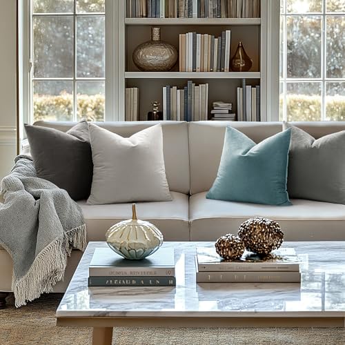 MIULEE 24x24 Inch Pack of 2 Euro Velvet Throw Pillow Covers Grey - Image 2