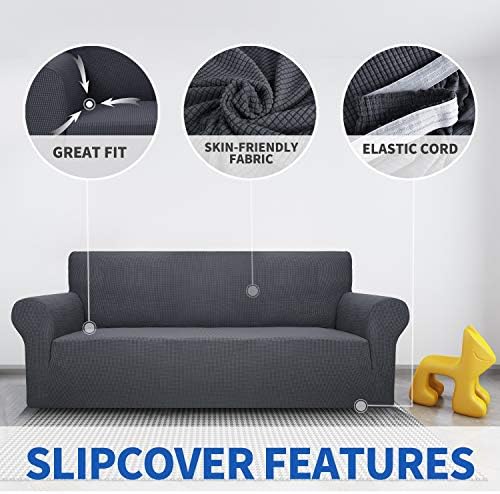 MAXIJIN Super Stretch Couch Cover for 3 Cushion Couch, 1-Piece Universal Sofa Covers Living Room Jacquard Spandex Furniture Protector Dogs Pet Friendly Fitted (Extra Large, Gray) - Image 3