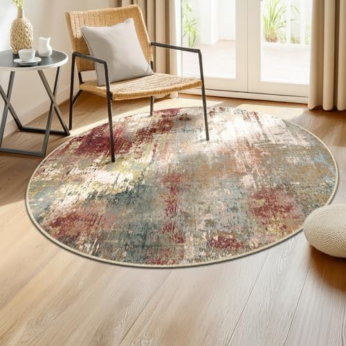RELEANY Washable Round 4ft Area Rug for Living Room Rustic Brown by RELEANY