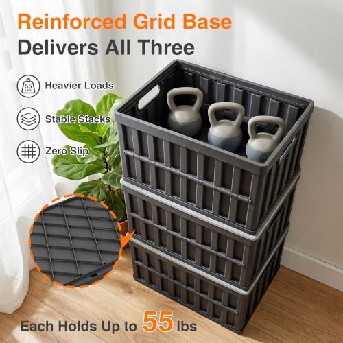 Citylife 64L Collapsible Storage Bins with Lids Plastic Storage Containers for Organizing Stackable Storage Box Large Heavy Duty Utility Crates, 4 Packs - Image 3