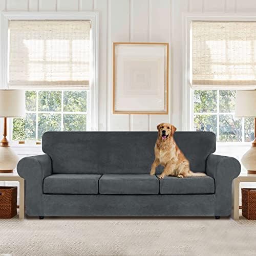 WEERRW 4 Pieces Couch Cover for Sofa Velvet Sofa Covers Washable, Dark Grey - Image 2