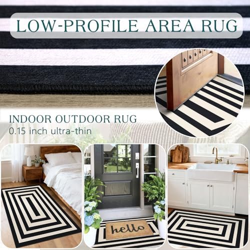 Modern Outdoor Rug - 28" x 43" Front Door Mat Indoor Outside Entrance Non-Slip Washable Outdoor Mat Black White Geometric Rug for Entryway Kitchen Bedroom Layered Doormat for Front Porch - Image 5