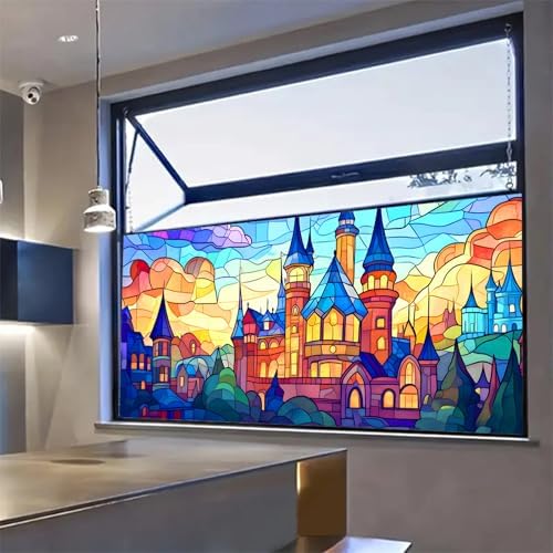 HOMETITUTE Rainbow Castle Stained Glass Window Cling 39.3x17.7 Inch PVC - Image 7