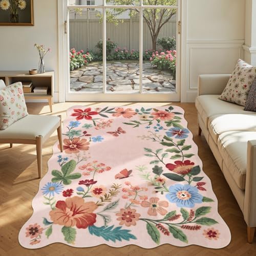 Lahome Floral Washable Rugs, 4X6 Pink Rugs for Bedroom Girls Living Room by Lahome