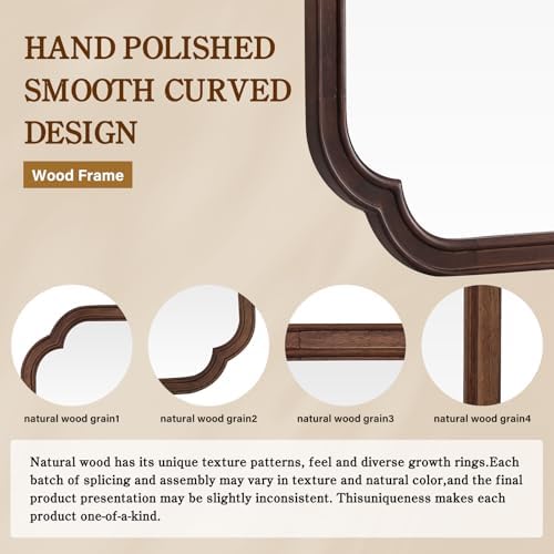 WallBeyond 28" x 40" Wood Bathroom Mirror for Wall Mounted, Rustic Rounded Corner Vanity Mirror for Entryway, Living Room or Bedroom Home Decorative [28" x 40" Walnut Color] - Image 6