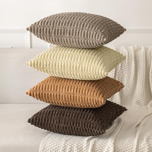 MIULEE Euro Sham Corduroy Decorative Throw Pillow Covers 24x24 Brown - Image 4
