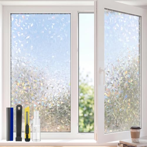 Stained Glass Window Privacy Film, 3D Rainbow Static Cling, Non-Adhesive UV Blocking Vinyl Sticker for Home, Bathroom & Door Heat Control35.4 X78.7 by Unknown