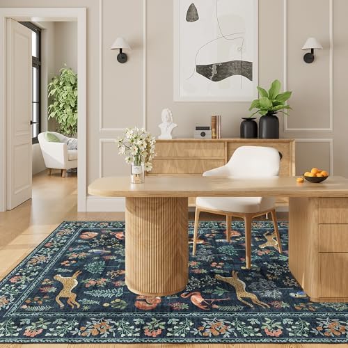 DUKINO 4x6 Area Rug, Non Slip Animal Washable Living Room Rug, Navy Blue - Image 5