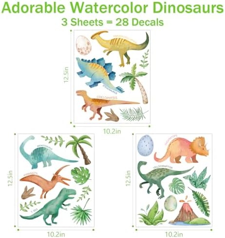 AOWDIAO Watercolor Dinosaur Wall Decals - 28 Pcs Peel and Stick Dino Decor for Boys’ Bedroom, Nursery & Classroom - Image 2