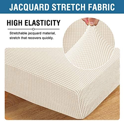 H.VERSAILTEX Super Stretch Individual Seat Sofa Covers Couch Slipcover Sets Thick Jacquard Textured Twill Fabric (2 Piece Medium Sofa Cushion Covers, Natural) - Image 4