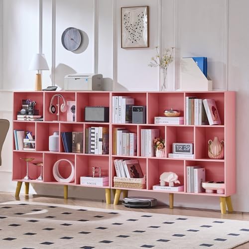 LEYAOYAO 10 Cube Bookshelf,Mid-Century Modern Bookcase with Legs,Light Pink - Image 5