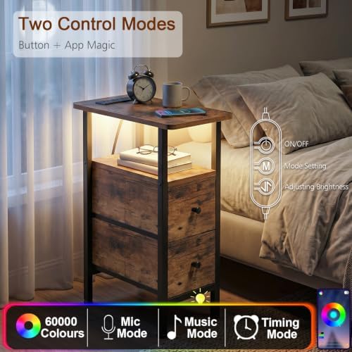 LOAKEKEL Narrow End Table with Charging Station, Small Nightstand - Image 5