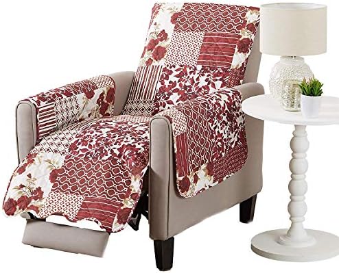 Great Bay Home Reversible Patchwork Recliner Cover - Washable Slipcover Furniture Protector with Elastic Straps - Perfect for Kids & Pets - Box-Stitched Detail (Burgundy) by GreatBayHome
