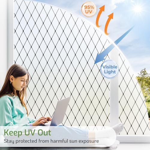 LUTE Frosted Glass Window Privacy Film with Black Lattice, 23.6" x 78.7" - Image 4